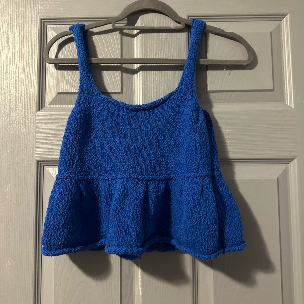Blue Textured Sleeveless Top